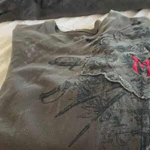 NWOT MONARCHY WAFFLE L/S tshirt embroidery medium, olive green